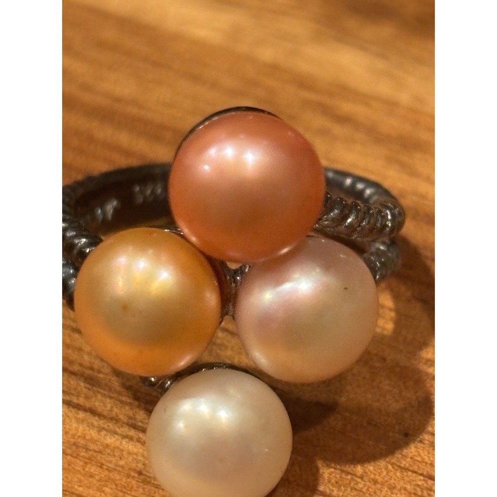 4 HUGE Multi-Colored PEARL Blackened Sterling 925 RING Signed JPS Size 7